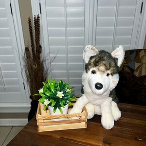 Douglas Atka Wolf Plush 11" Stuffed Animal Sitting Gray Timber Realistic Toy Dog